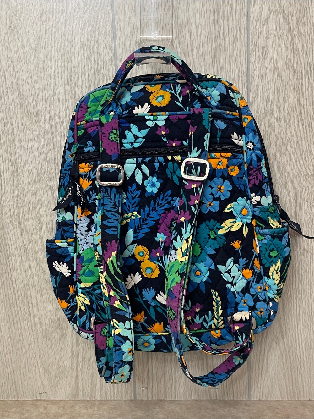 Vera Bradley Retired Chandelier Floral Iconic Campus Backpack Navy Blue Floral - Picture 3 of 12